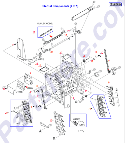 HP parts picture diagram for RC1-6571-000CN, RC1-6573-000CN, RC1-6575-000CN, RC1-6629-000CN, RC1-6631-000CN, RC1-6632-000CN, RC1-6633-000CN, RC1-6636-000CN, RM1-2596-000CN, RM1-2683-000CN, RM1-2596-000CN-C, RC1-6640-020CN, RC1-6641-000CN, RC1-6677-000CN, RC1-6795-000CN, RM1-2596-000CN-R, RM1-2683-020CN, RC1-7554-010CN, RK2-0954-000CN, RC1-7547-000CN, RC1-7548-000CN, RC1-7552-000CN, RC1-7583-000CN, RC1-7618-000CN, RC1-6645-010CN, RC1-6643-020CN